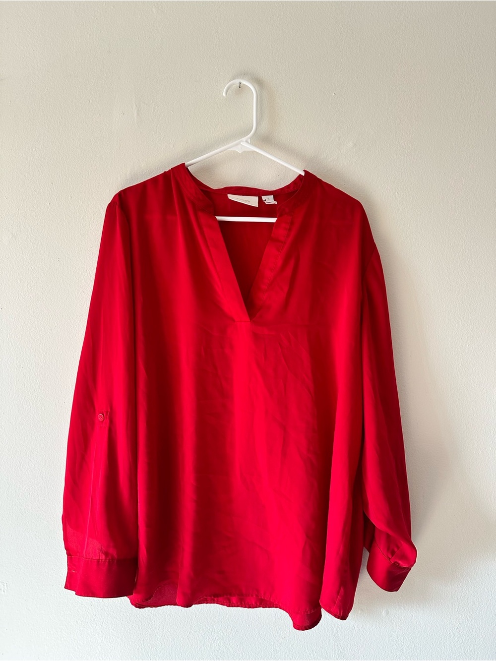 Chico's Bright Red V-Neck Tunic Blouse